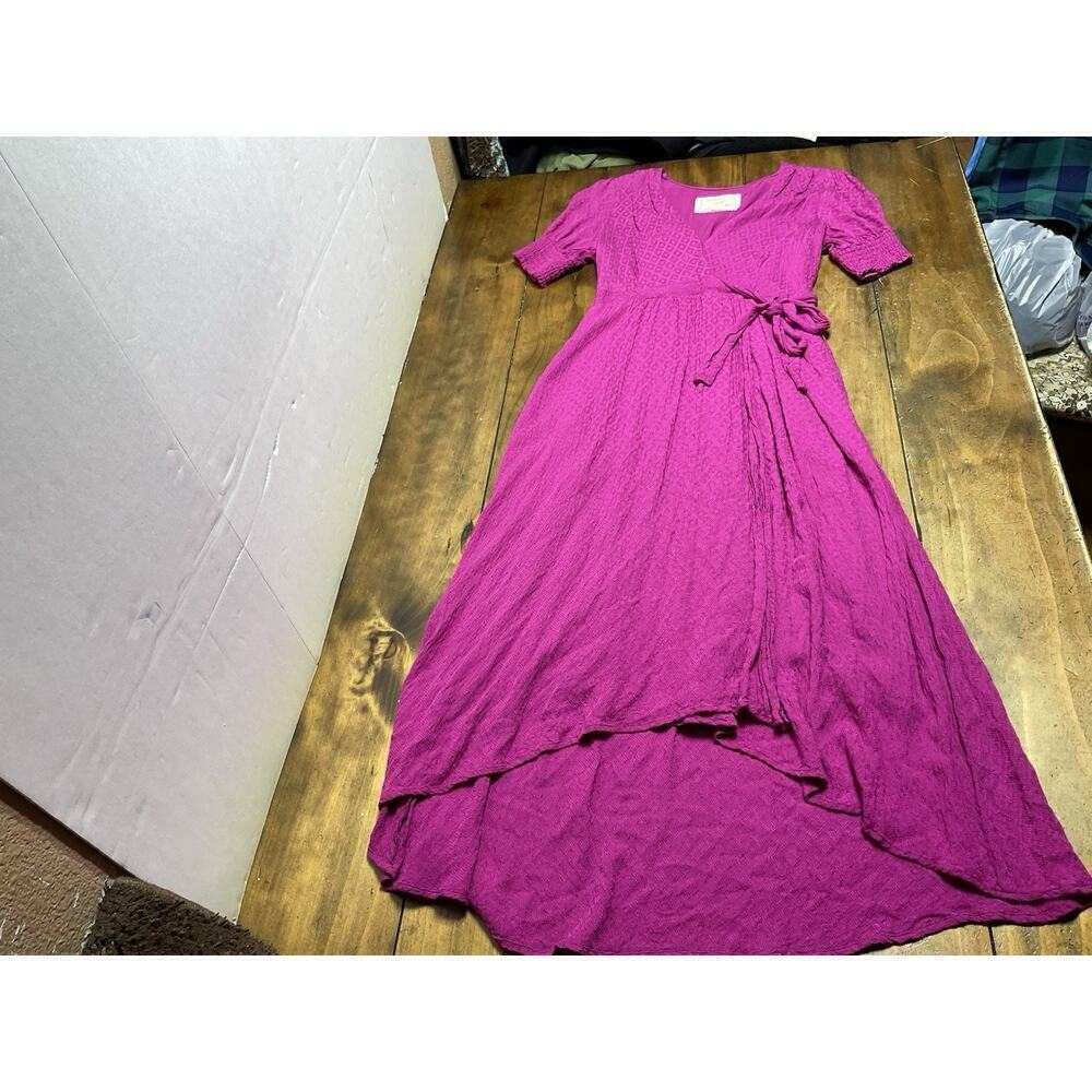 Maeve Anthropologie | Breanna Wrap Dress Maxi Midi Puff Sleeve Pink Modest Sz 4